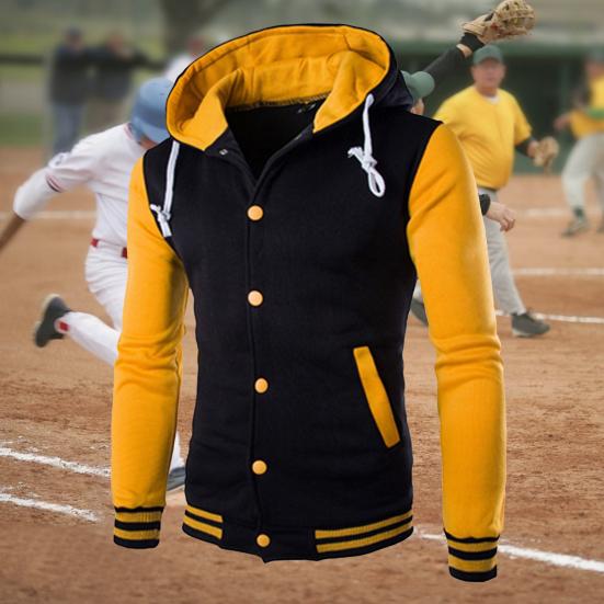 Fashion Men Winter Long Sleeve Varsity Jacket Single-breasted Warm Hoodie Coat