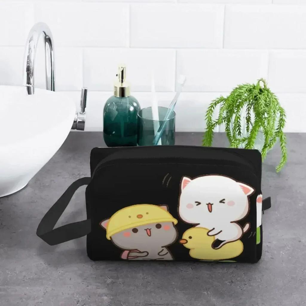 Peach And Goma Travel Cosmetic Bag for Women Kawaii Makeup Toiletry Organizer Lady Beauty Storage Dopp Kit