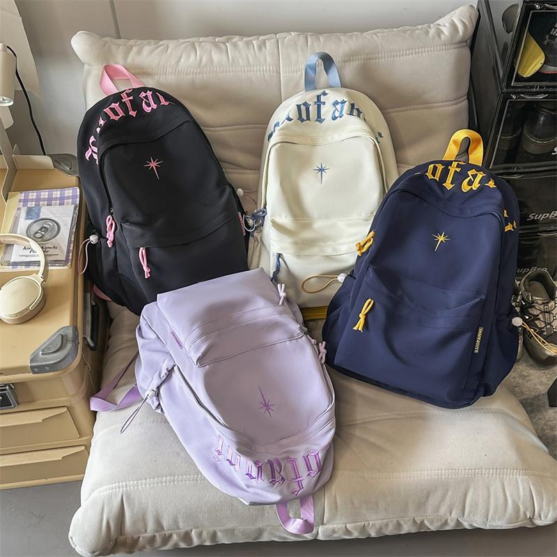 College-Stil Rucksack mit Buchstabenstickerei Leichte Schultasche Damen Rucksack mit großem Fassungsvermögen