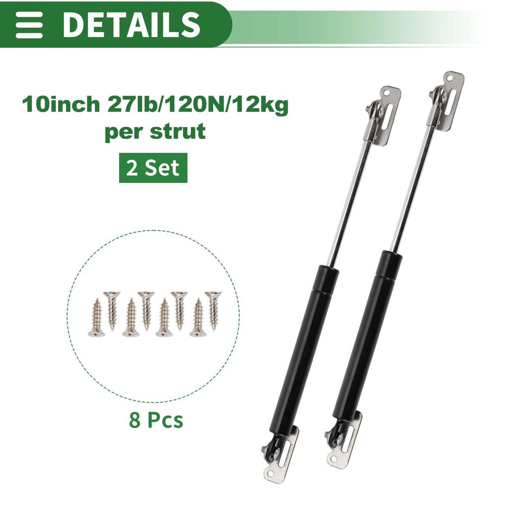 Motoforti Universal Lift Support Strut Shocks 10"/245mm 27lb/120N/12kg Black, Set of 2