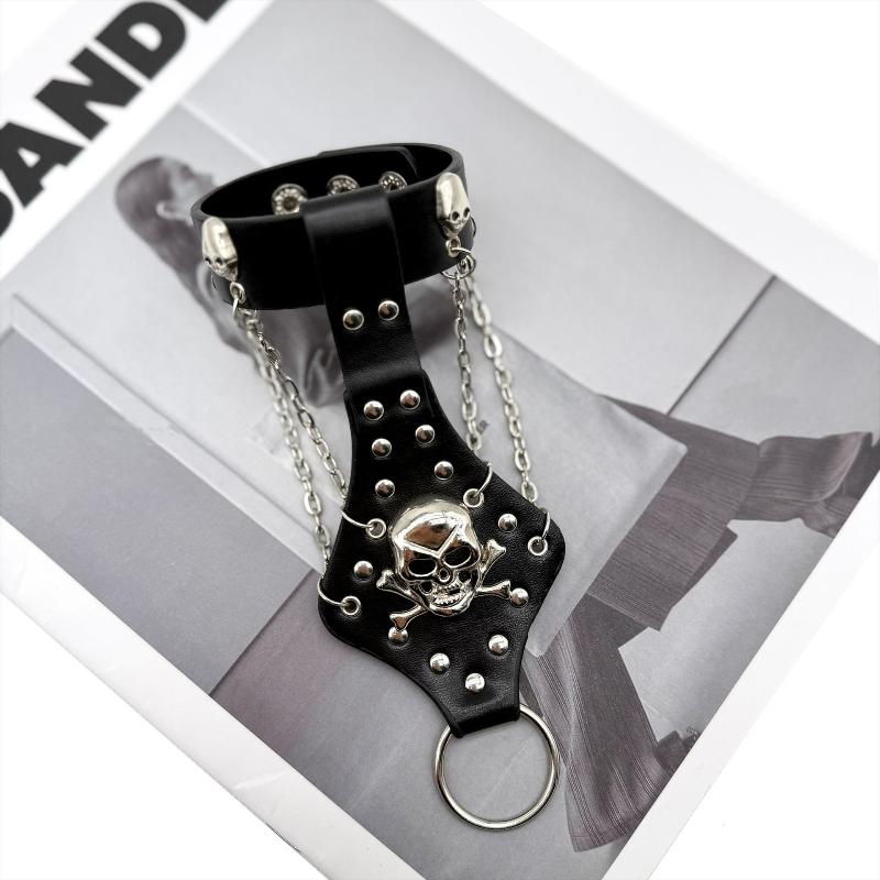 Steampunk Totenkopf Finger PU Leder Armband Für Männer Gothic Silberfarben Gliederkette Armbänder Armreifen Rock Halloween