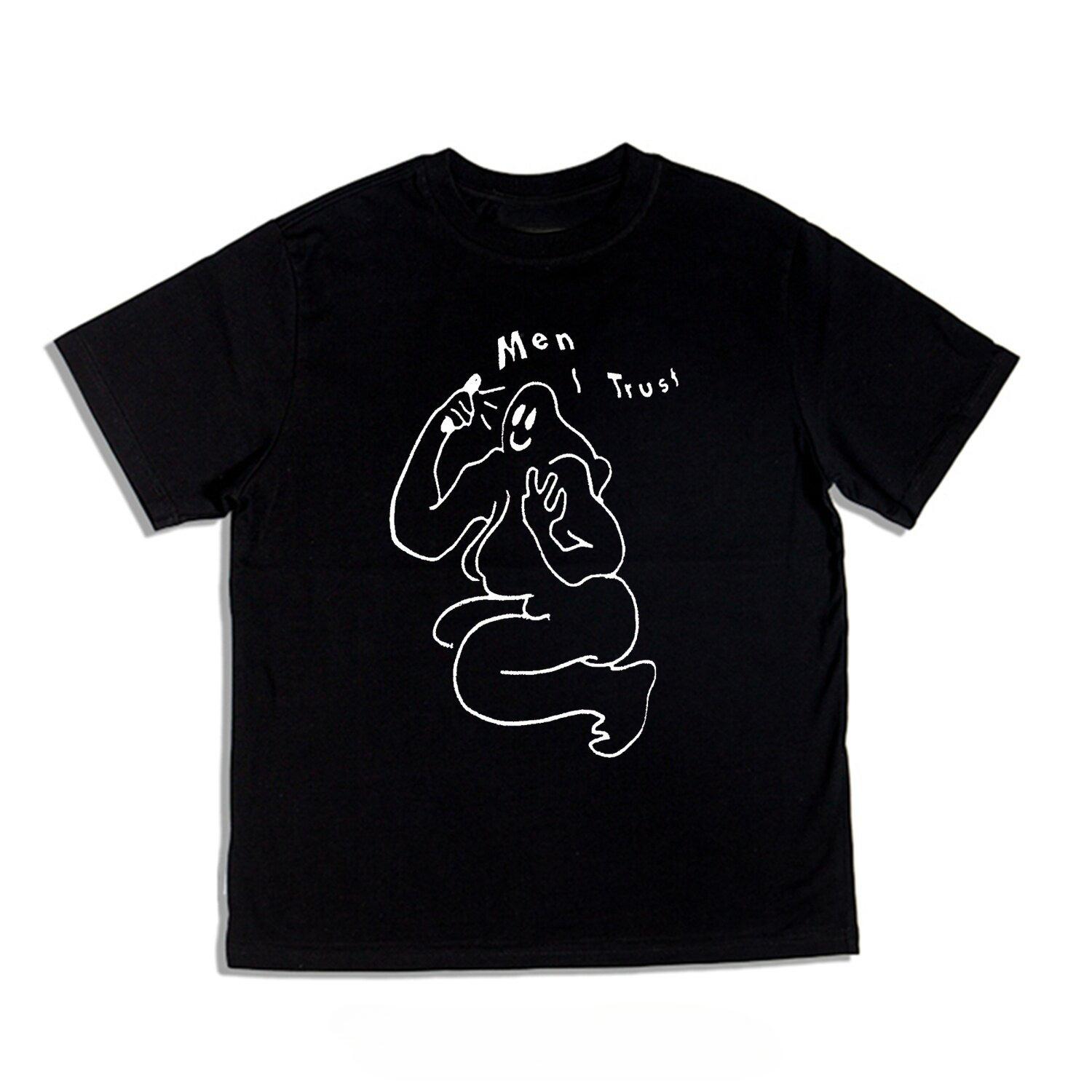 

Electronic Band MEN I TRUSTs Album Features Minimalist Printed Tshirts Made of Pure Cotton with Loose Short Sleeves S