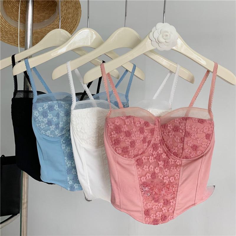 Sexy Girl Pure Desire Lace Camisole Vest Women's Summer Outdoor Wear Short Top with Chest Cushion Strapless Vest