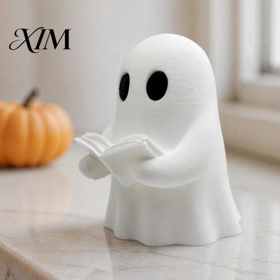 Cute Ghost Figurines for Home Decor Halloween Mini Reading Book Ornament, 3D Printed Little Minimalist Figurine, Durable PLA Creative Statues