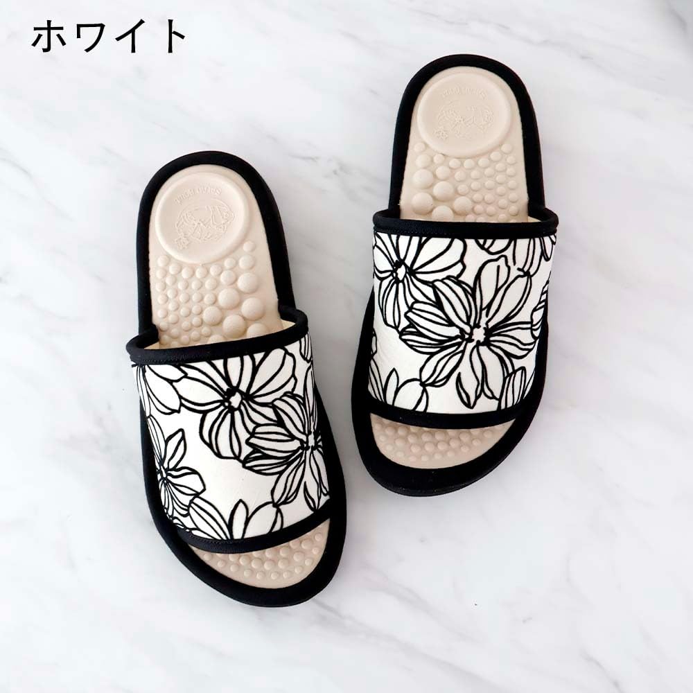 Health Salad Flocked Made In Health Slippers Japanese Shoe Sandals, Bowl, Flower, Japan, Women's (White, Sizes, Adult, Alphabet, Medium)