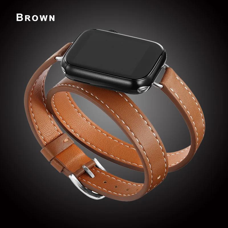 For Apple Watch Band 40 41mm Double Tour Leather Strap 45/46 42 44mm Series10 9 8 7 6 Se 5 4 3 2 for Iwatch6 38mm Fashion Correa