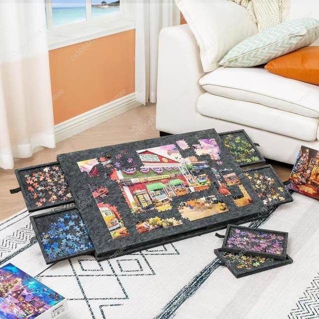 Puzzle Sorting Board Puzzle Table Board with Bracket Cover 6 Drawer Portable Table Puzzle Board