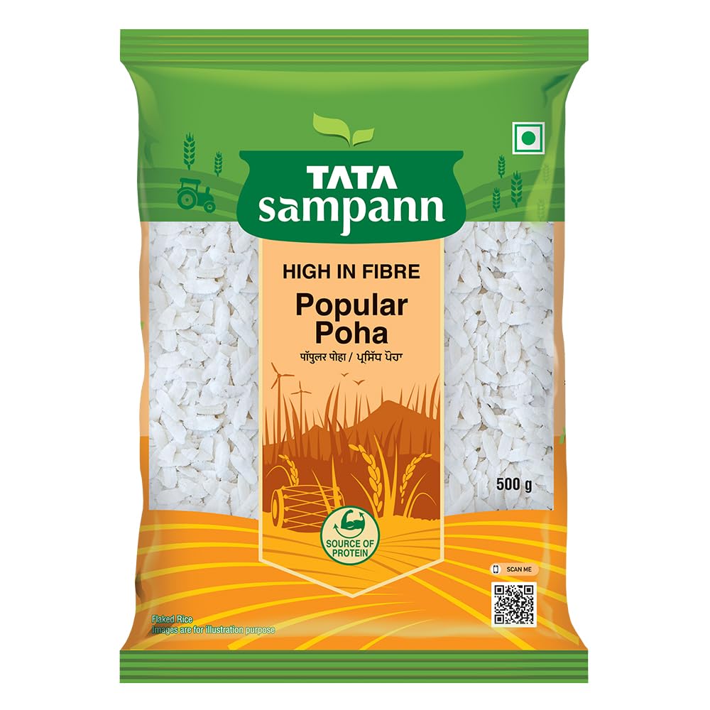 

Tata Sampann High Fibre Popular Poha Thick 500g Nutritious Flattened Rice Breakfast Snack