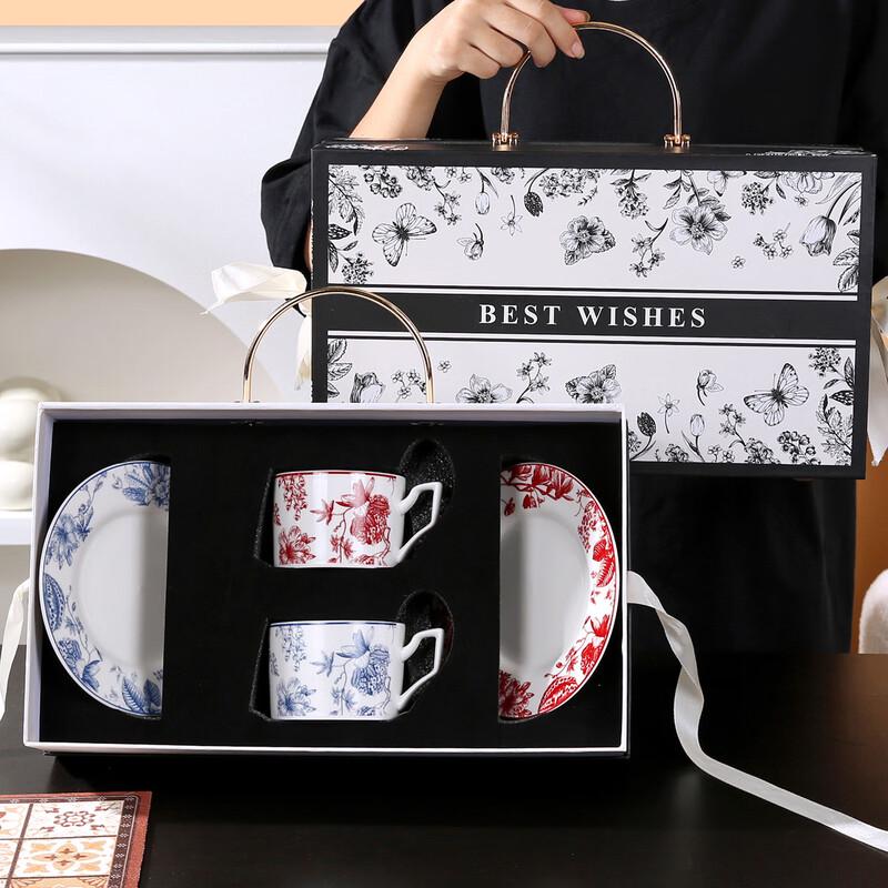 Elegant Ceramic Cup and Saucer Gift Set (2 Cups, 2 Saucers)