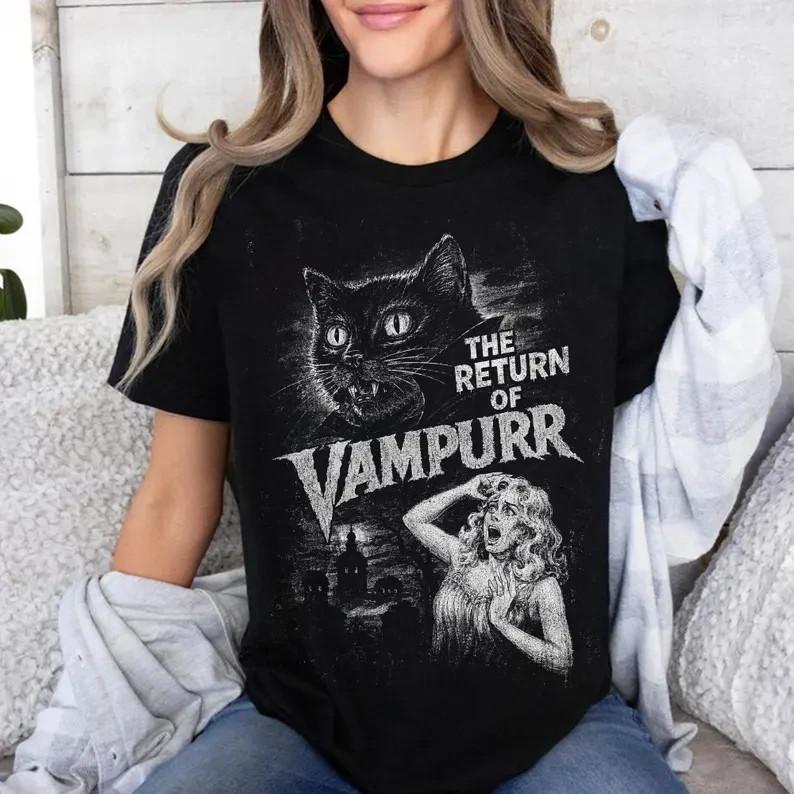 The Return of Vampurr Shirt, Vampire Cat Halloween Tee, Retro Horror Movie T-Shi