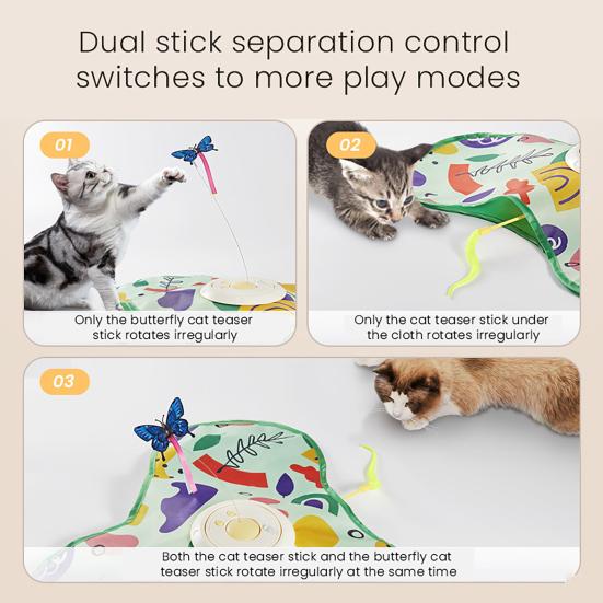 Hide And Seek Cat Toy Interactive Automatic Play Toy with Butterfly Wand And Moving Concealed Feather Kitten Exercise Hunting Game