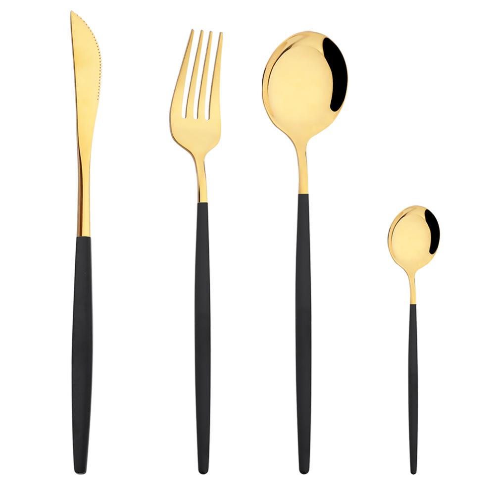 Western Purple Silver Tableware New Dinnerware Set 4Pcs Stainless Steel Kitchen Knife Fork Spoon Complete Cutlery Flatware Set