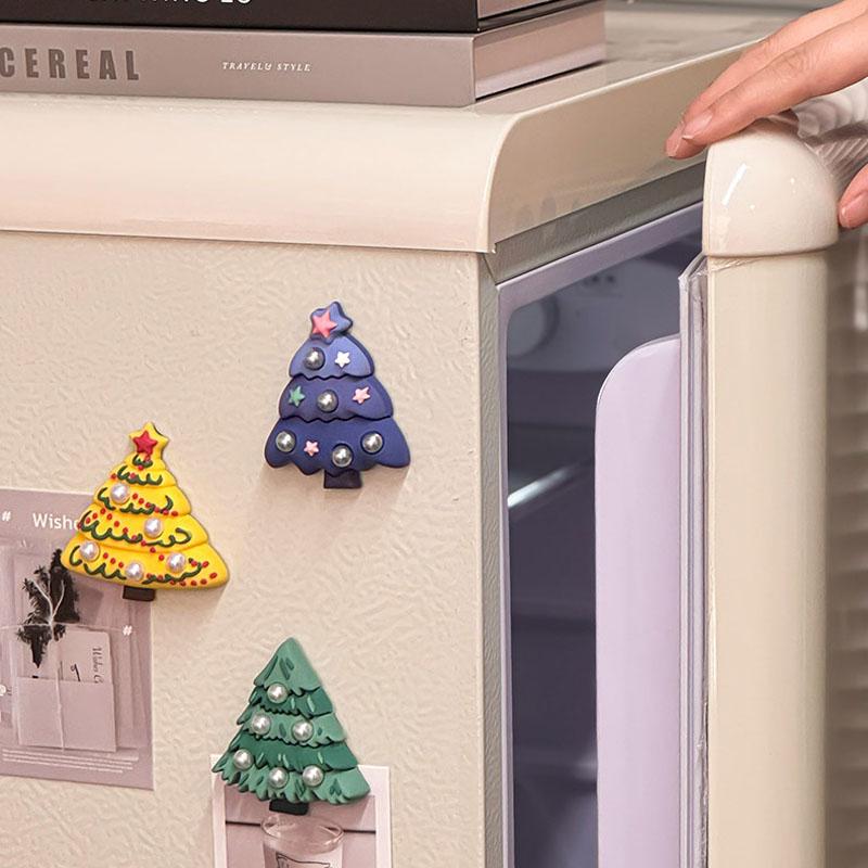 2026 New 3Pcs/set Christmas Fridge Magnet Set, 3D Tree Decor, DIY Soft Magnetic Sticker for Christmas, Refrigerator Decoration