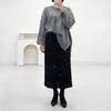 Mizqz H Line Velvet Sequin Slit Banding Long Skirt