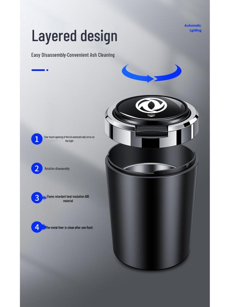 Dongfeng Car Ashtray: Stainless Steel, Flip-Top, Trendy Design