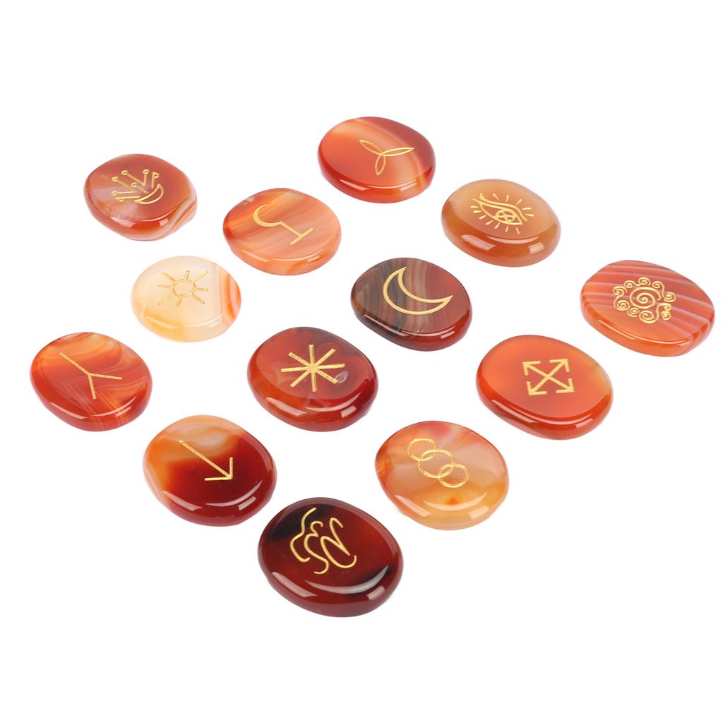13Pcs Energy Stone Mind Soothing Stones Set with Symbol for Healing Meditation Red