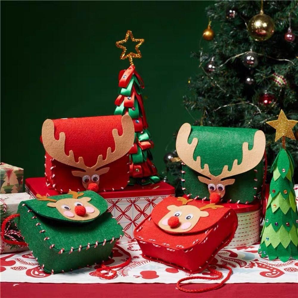 

Creative DIY Christmas Bag Toy Non-woven Fabric Portable Elk Shoulder Bag DIY Xmas Candy Bag Xmas