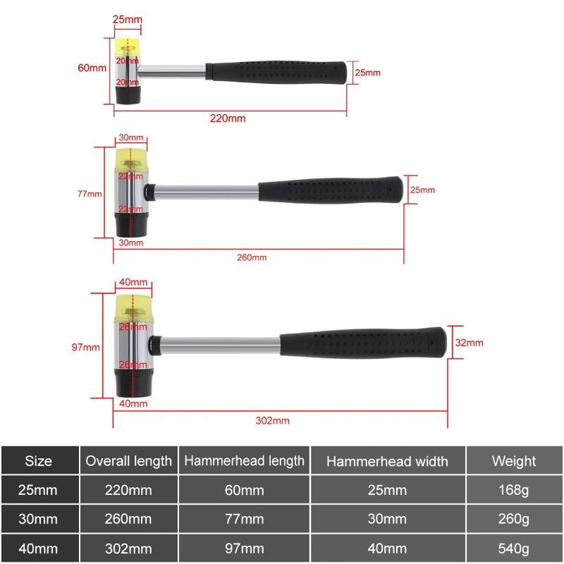 25mm / 30mm / 35mm / 40mm Rubber Double Faced Work Glazing Window Beads Hammer Nylon Head Mallet DIY Hand Tool