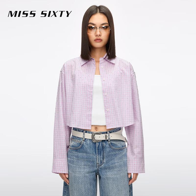 MISS SIXTY Women s Plaid Star Rhinestone Short Shirt S