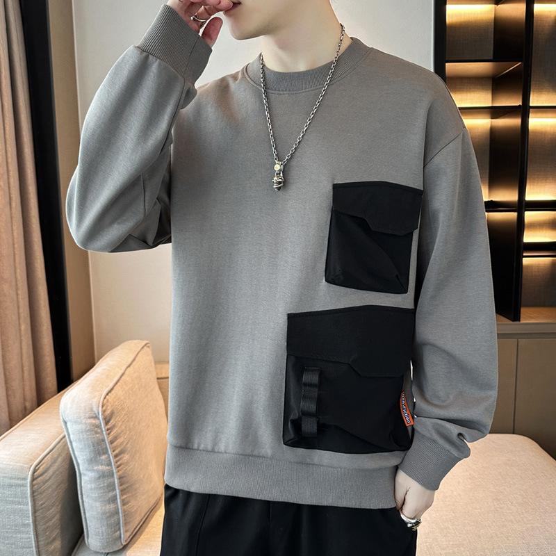Crew-neck Fashion Hoodie Loose Pullover Long-sleeved T-shirt Pocket Design Men's Undercoat Clothes