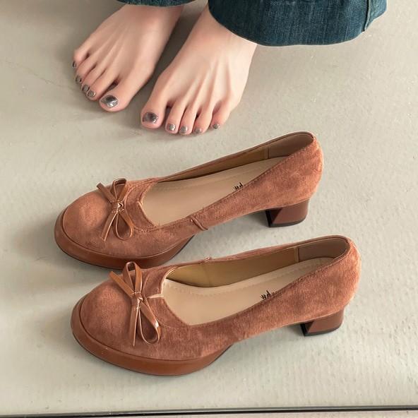 Retro bow light mouth single shoes women's autumn 2025 new thick heel high heels versatile skirt Mary Jane shoes