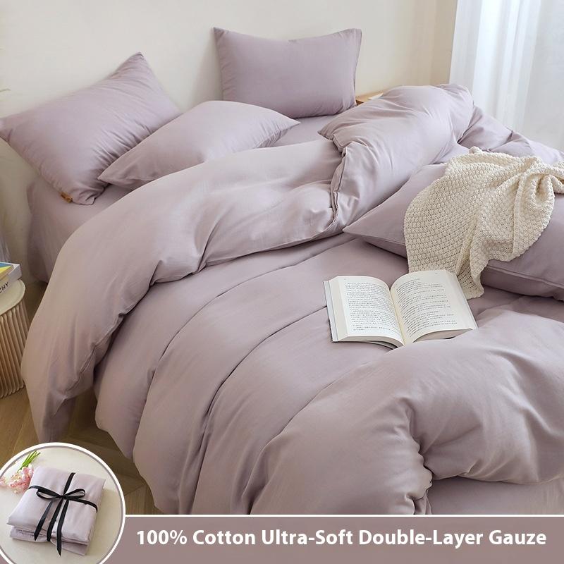 Pure Cotton Bedding Set Four-piece Skin-friendly, Breathable and Comfortable Washed Sheets Quilt Covers Pillowcases