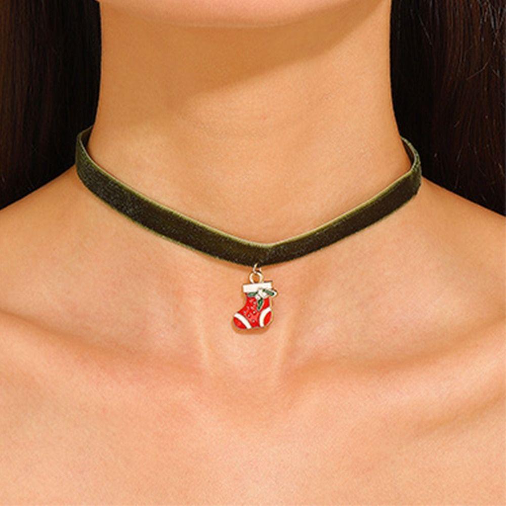Clavicle Chain Christmas Choker Cartoon Cartoon Pendant Choker Velvet Collar Necklaces Decoration