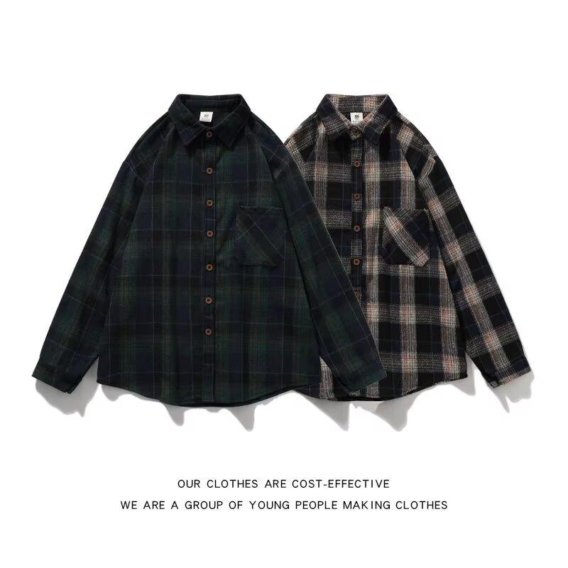 2024 Plaid Long Sleeve Shirt Japanese Hong Kong Style Ins Loose Shirt Boys Summer Trendy Versatile Casual Coat