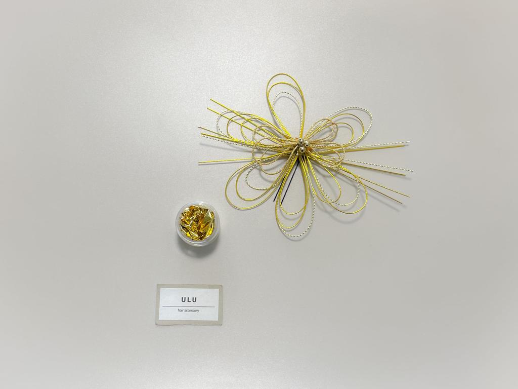 White and Gold Mizuhiki Hair Ceremony Hair Accessory with Gold Leaf and Gold Headpiece for and Ornament, Coming-of-Age Flowers, Graduations, Weddings,