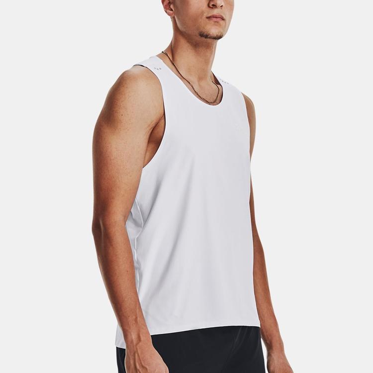 Under Armour Solid Color Crew Neck Sleeveless Sports Vest Men Tops White 1376519-100
