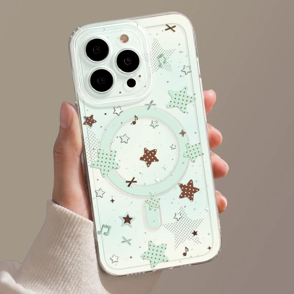 Polka dot star summer mobile phone case is suitable for iphone17 Apple 16promax magnetic tape bracket 15/14 sets