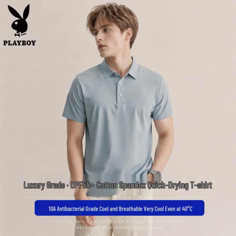 Playboy Men s Quick-Dry Breathable Business Casual Short Sleeve Polo Shirt M 48