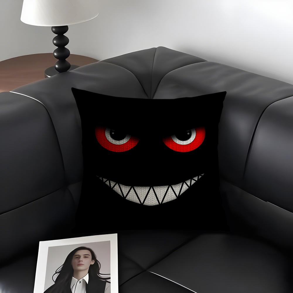 Black Emoticons Cool Cushion Cover Natural Linen Organic Fabric Double-Sided Printing Sofa Home Decor Gift Pillow Case