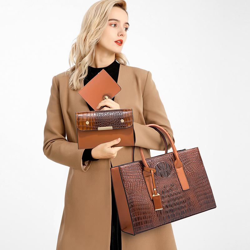 Crocodile Pattern Portable Women'S Bag Trendy Fashion Shoulder Bag Large Capacity Three-Piece Set Mother And Child Bag
