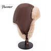 Winter Faux Leather Pilot Hat Fur Trapper Hat, Ushanka with Ear Flaps, Plush Lining, Windproof Fashionable Casual Warm Retro Fuzzy Earflap for
