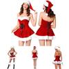 Elegant Red Velvet Sexy Women Christmas Fancy Dress Santa Claus Costume Outfit Hat