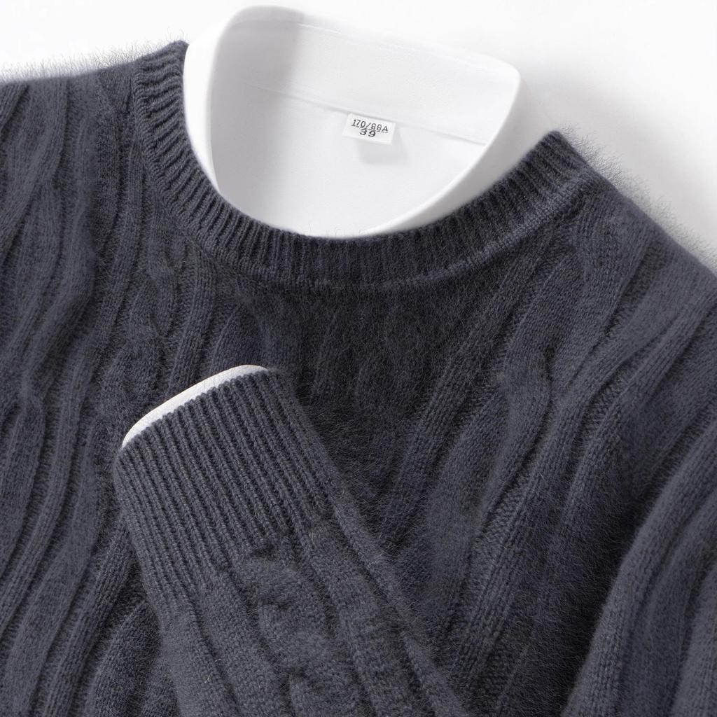 Men's Vintage Cable Knit 100% Pure Cashmere Sweater - Heavyweight, Crew Neck, Light Luxury Texture