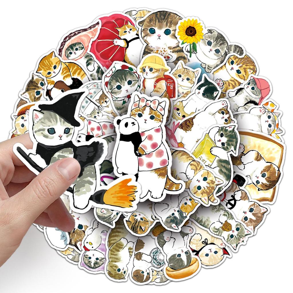 50 Hand-Drawn Cute Cat Cartoon Stickers: Waterproof Decorations for Phone Cases, Laptops, and Journals