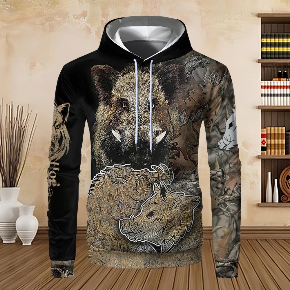 Sweatshirts for Men Boar Hunting Orange Camo 3D Prin Unisex Harajuku Kangaroo Pocket Casual Street Sweatshirt Pullover Hoodies
