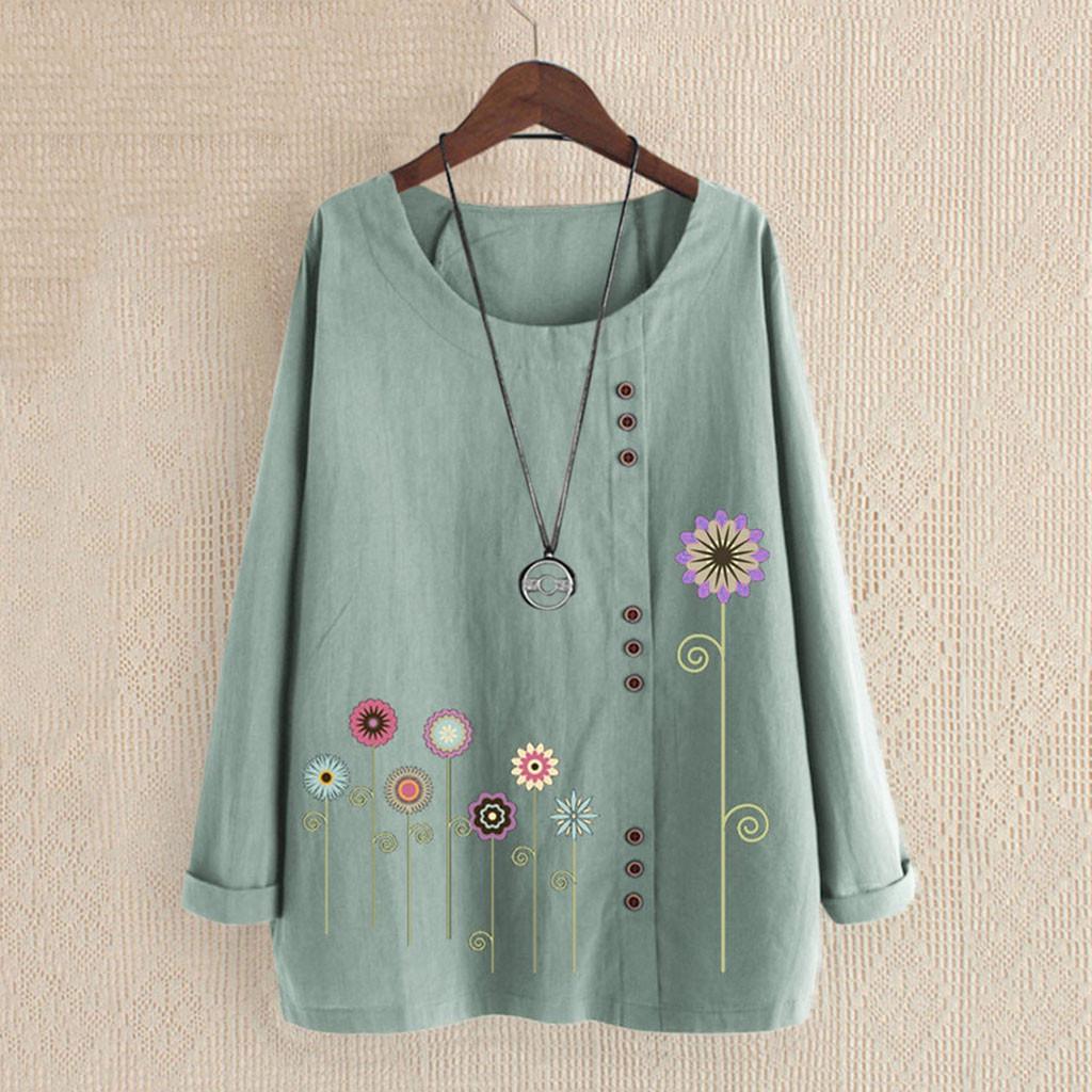 Women’s Casual Plus Size  Print Loose Button Long Sleeve Blouse Tops