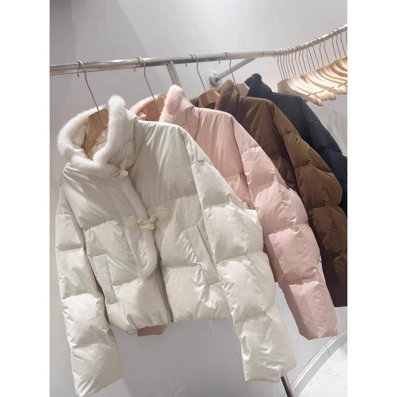 European High-end Mink Fur Spliced Stand Up Collar Down Jacket for Women, Niche Design, Horn Buckle Thickened Jacket