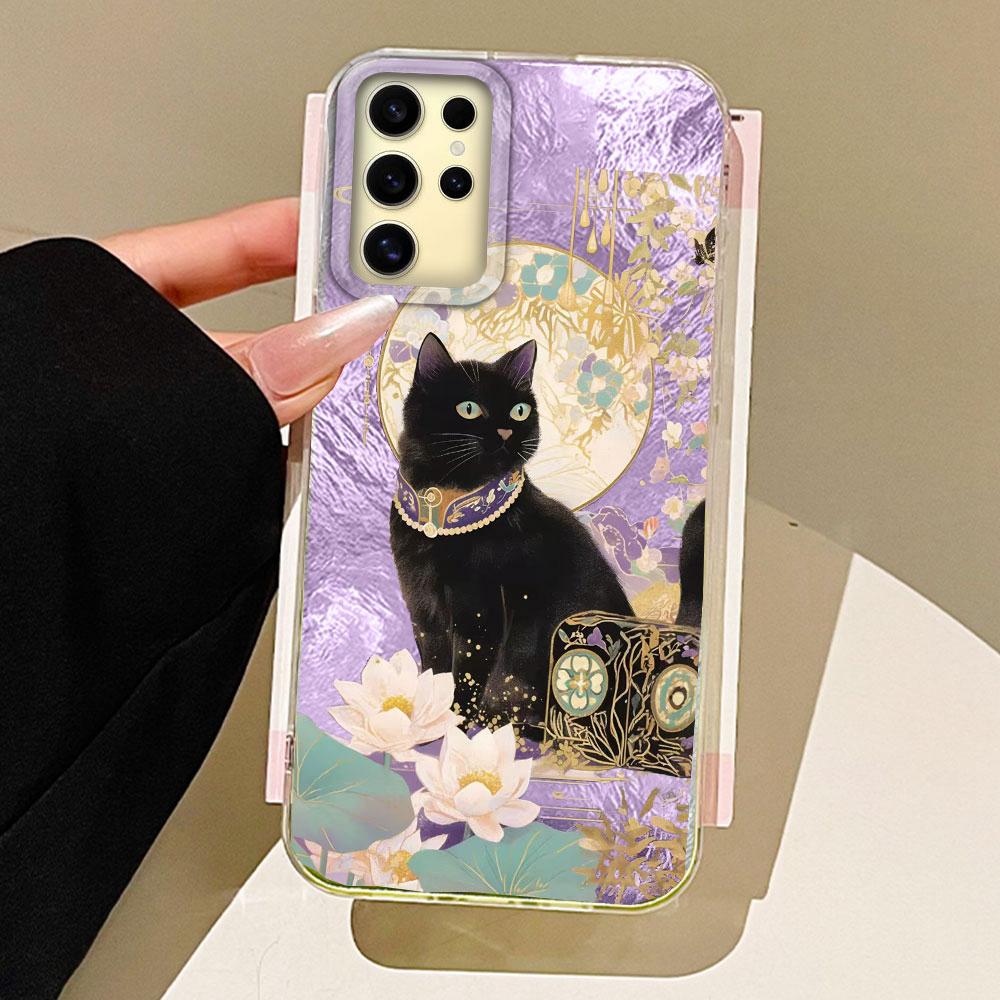 

Чехол для телефона Lucky Purple Cat с текстурой ледника для Samsung Galaxy S25 S24 S23 S22 S21 FE Plus Ultra Shell Силиконовая задняя крышка ТПУ Samsung Galaxy S23 Ultra белый