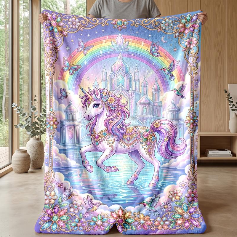 Magical Unicorn Pattern Theme blanket Lightweight Warm Flannel Blanket Decorative Throw Blanket for Home Decoration