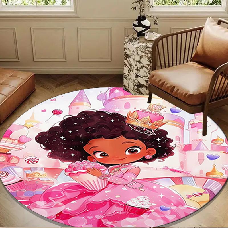 Black Princess Magic Celebration Round Rug for Livingroom,Bedroom, Palyroom, Chair Rug, Area rug, Circle Carpet, Large Size Fan Christmas gift