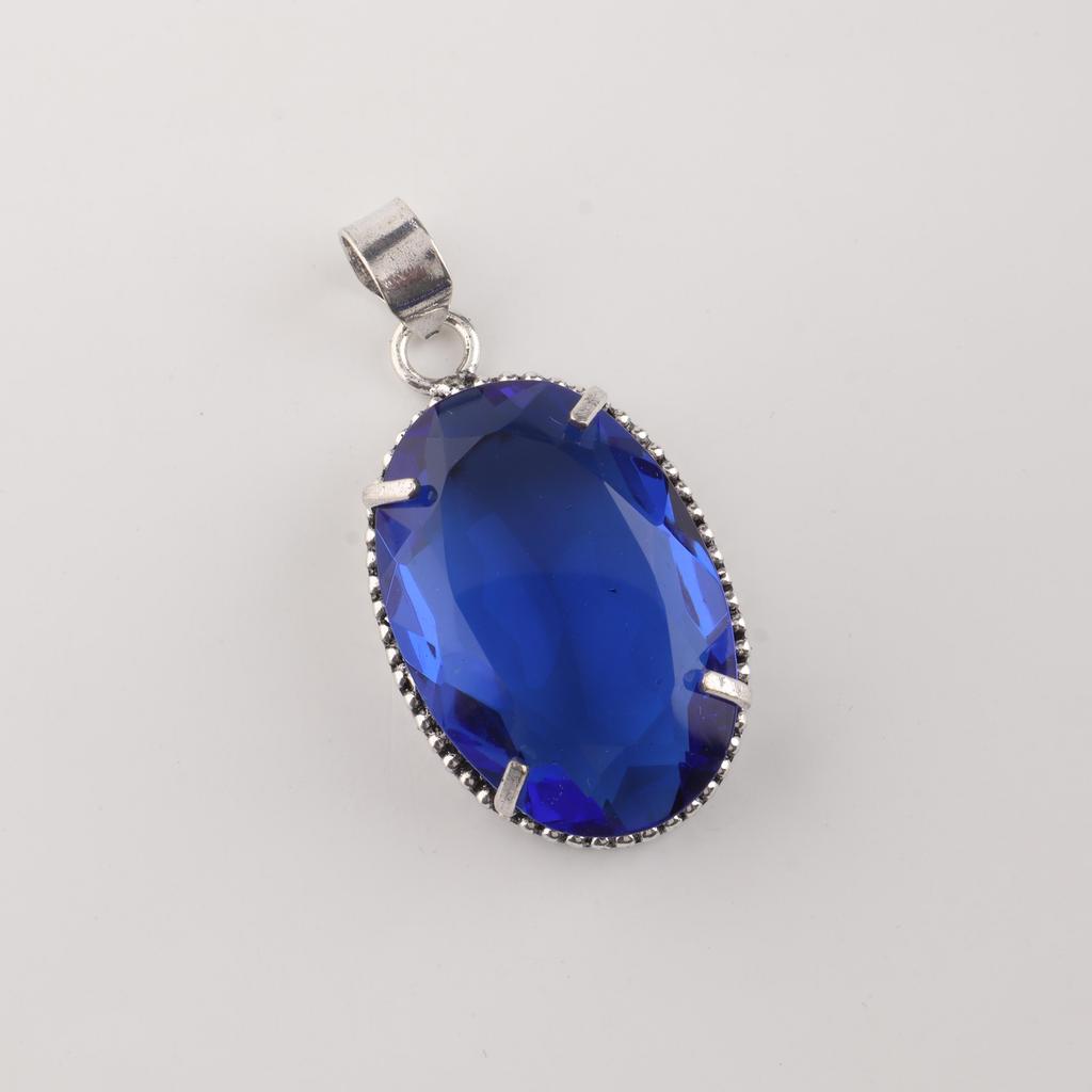 Dunkelblauer Tansanit Edelstein Silber Anhänger 1,75" , 925 Sterling Silber Handgefertigter Schmuck, Anhänger Geburtstagsgeschenk für Sie PP-63-12