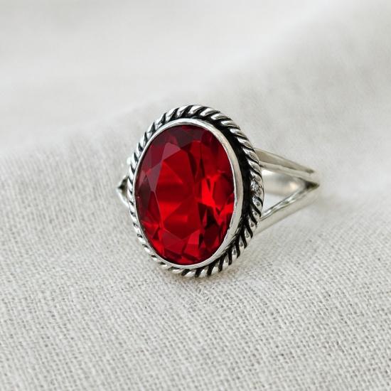 Vintage Style Deep Red Garnet Oval Ring, 925 Sterling Silver, Braided Rope Bezel Cocktail Ring