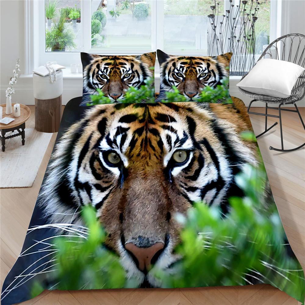 Home Bettwäsche King Queen Size Bettbezug-Set 3D-Tiger-bedrucktes Bettwäsche-Set