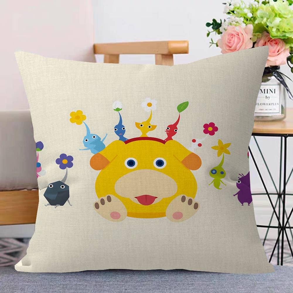 P-Pikmin Game Pillow Covers Cartoon Sofa Decorative Home Double-Sided Printing Short Plush Cute Cushion Cover
