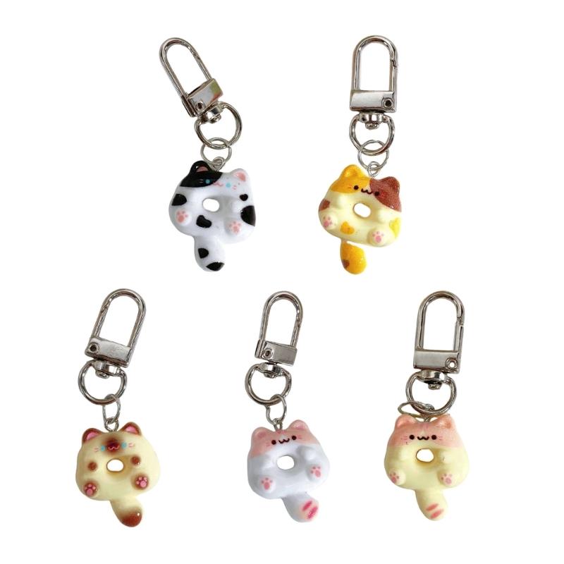 Creative Cat Shape Keychain Charm Animal Toy Keyring Doughnuts Animal Pendant Decoration Women Backpack Accessories