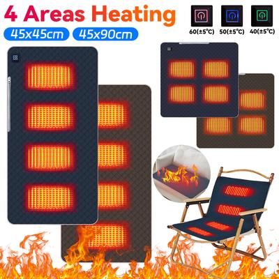 4 Heated Areas Heated Warming Seat Cushion Portable Warm Heated Seat Mats Type C/USB Charging for Winter Outdoor Stadium Fishing
